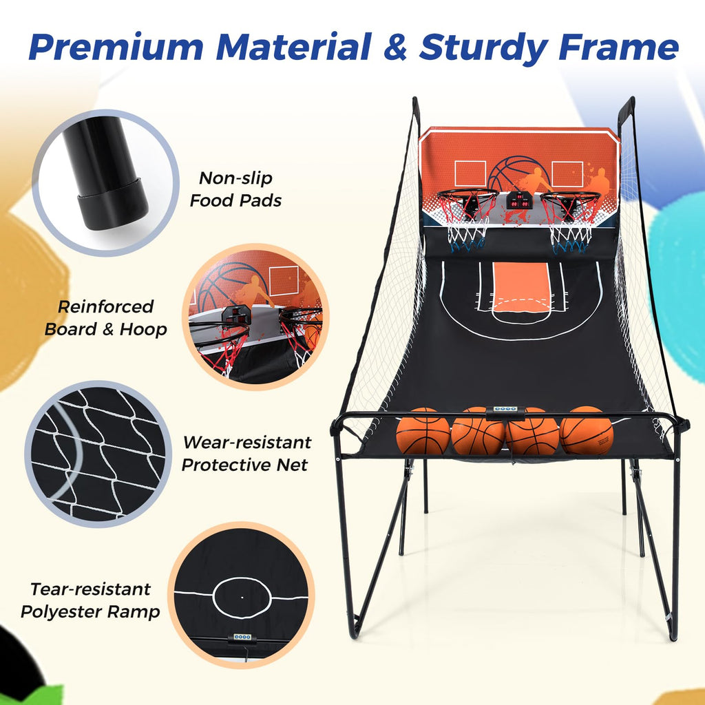 Giantex Foldable Basketball Arcade Game, 8 Game Options, Electronic Double Shot 2 Player w/ 4 Balls and LED Scoring System, Indoor Basketball Game for Kids, Adults