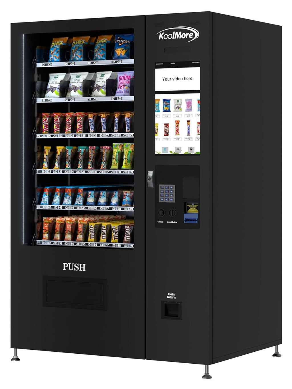 KoolMore Non-Refrigerated Snack Vending Machine with 60 Slots, Coin and Bill Acceptor, and 22 Inch Touch Screen in Black (KM-VMNT-50-BC)