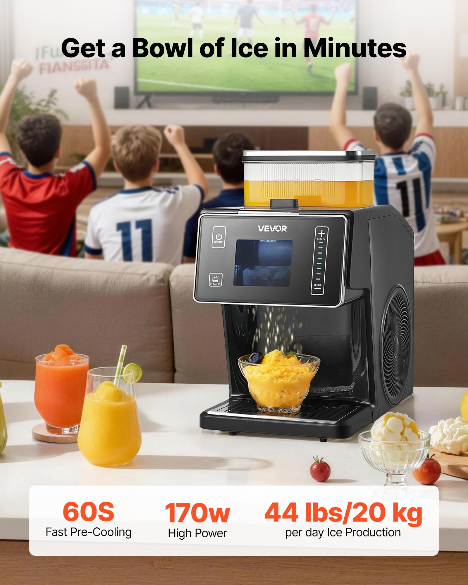 VEVOR Snowflake Ice Machine, 176LBS/24H Snowflake Ice Maker, Ice-Shaver Machine with Stainless Steel Blade, Electric Snow Cone Maker with 0.48Gal Tank, 90S Fast Pre-Cooling, for Home & Small Gathering