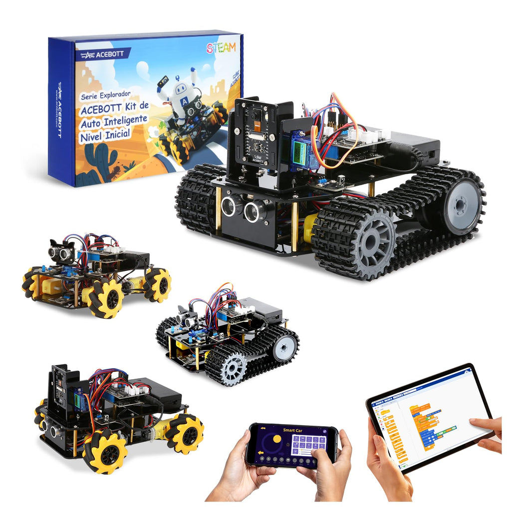 Robotics for Kids Ages 12-16, ACEBOTT 4 in 1 Smart Robot Arm with 5DOF + Tank Car, STEM Toys Coding Kit Compatible with Arduino & Scratch, App & Remote Control, for Kids & Teens