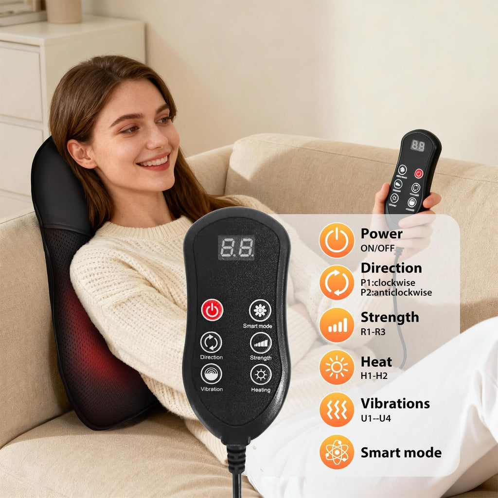 Shiatsu Neck and Shoulder Massager with Heat, Back Massager for Pain Relief Deep Tissue, 3D Kneading Massager for Chair Home Office Car, Gifts for Mom, Dad, Women (Black)