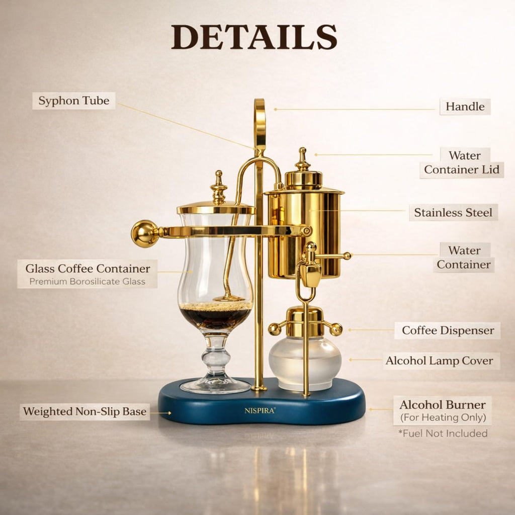Nispira Belgium Royal Family Balance Syphon Unique Gravity Vintage Coffee Maker Vacuum Brewing System Copper 500 ml