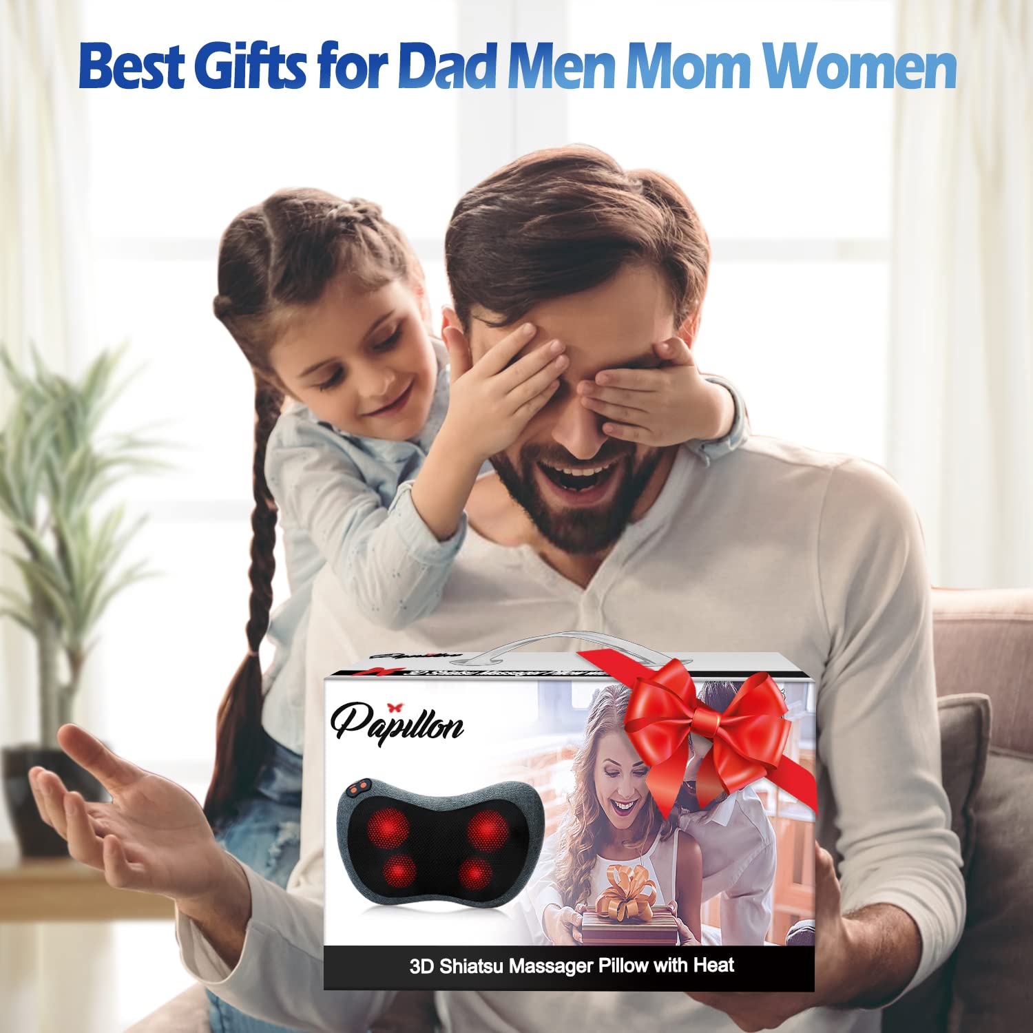 Papillon Fathers Day Dad Gifts for Husband,Back Massager with Heat,Shiatsu Neck Massager Pillow for Back,Neck,Shoulder,Foot&Lower Back Pain Relief,Relaxation Gifts for Women/Mom/Dad(Black)