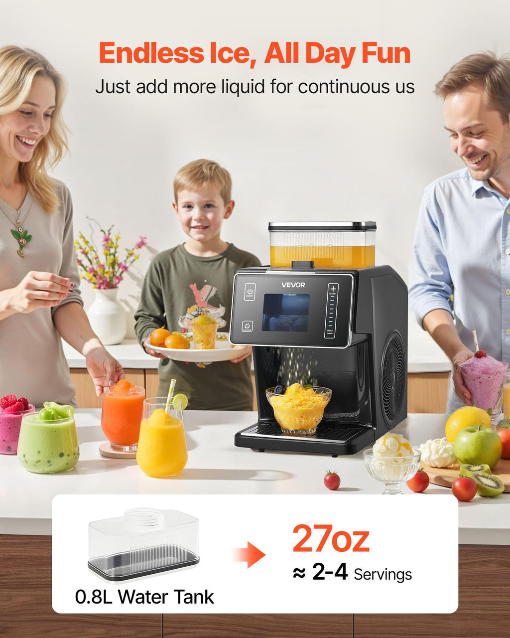 VEVOR Snowflake Ice Machine, 176LBS/24H Snowflake Ice Maker, Ice-Shaver Machine with Stainless Steel Blade, Electric Snow Cone Maker with 0.48Gal Tank, 90S Fast Pre-Cooling, for Home & Small Gathering