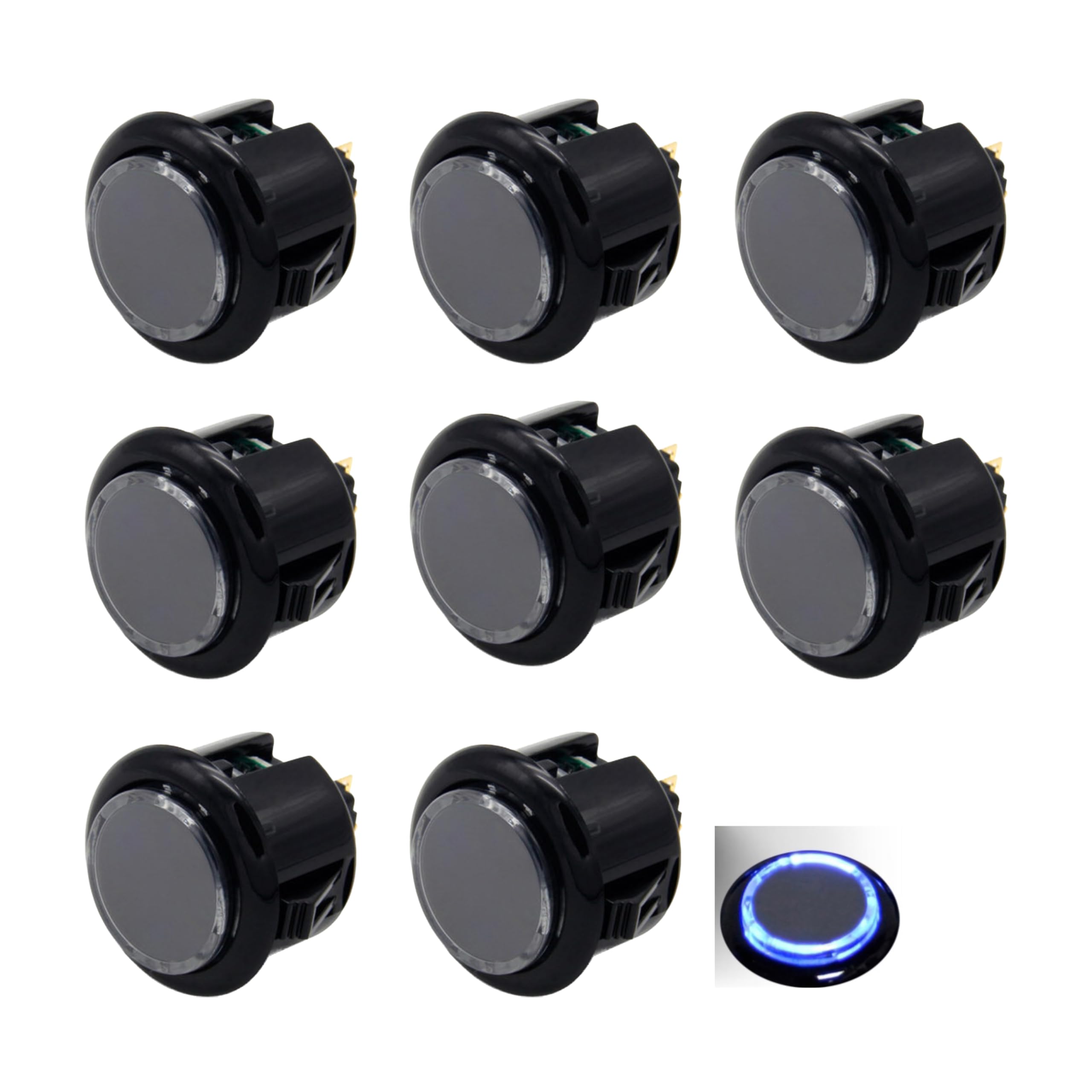 8 Pcs Original Qanba Illuminated Buttons Qanba Sanp In LED Buttons for DIY Cabinet Machine Arcade Machine 24MM/30MM (30MM, Clear Buttons+Blue Led)