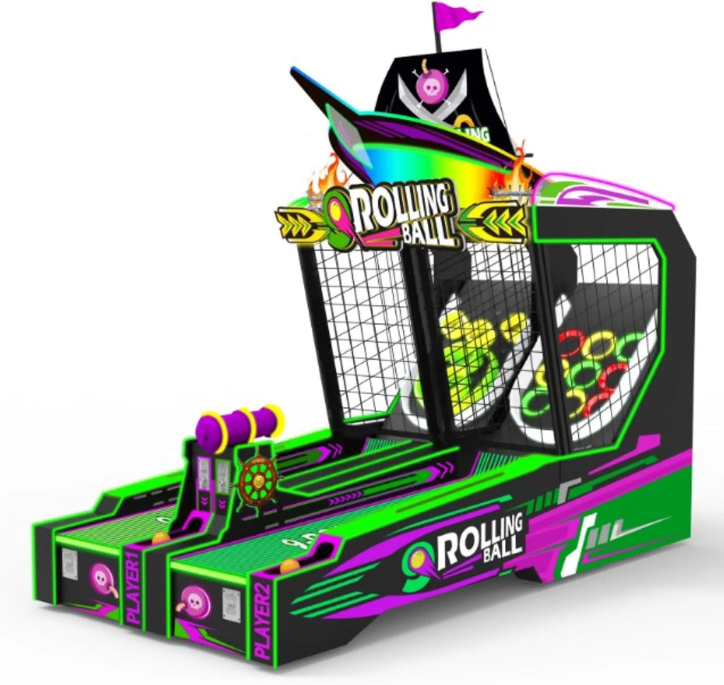 CREATIVE ARCADES Neon Pirate Dual-Lane Skeeball Machine, Coin Operated, Ticket Redemption, LED Lighting, Pirate Theme, for Arcades and FECs