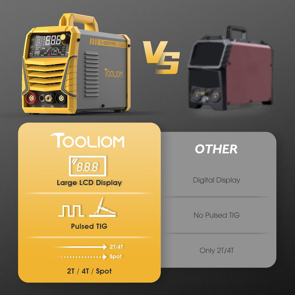 TOOLIOM 220A Cold TIG Welder with DC Pulse, 7 In 1 Cold Spot Lift TIG/Stick Welder with IGBT Inverter, 110&220V Welding Machine with Large Digital Display 2T/4T/4T Repeat Mode TIG Welding Equipment