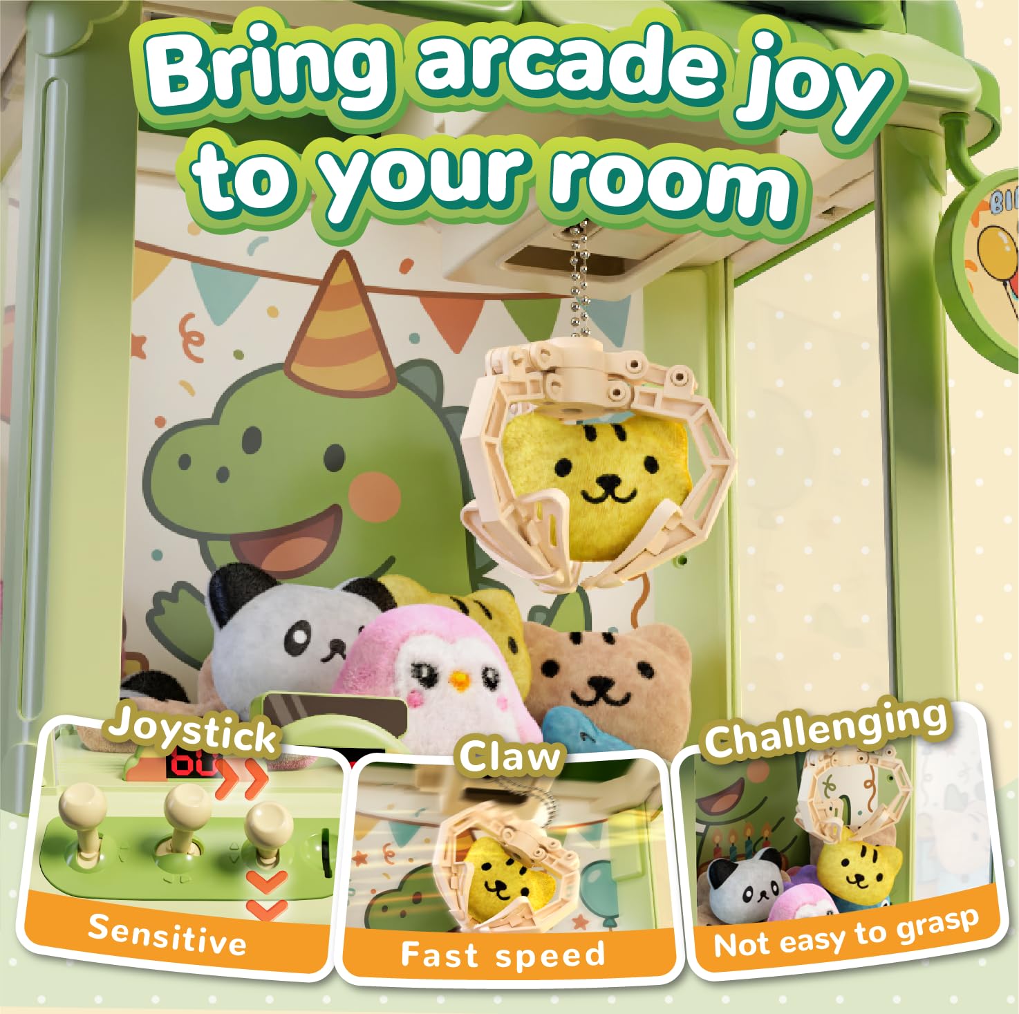 Unicorn Claw Machine for Kids, Arcade Prize Grabber with 20 Mini Plush Toys and 20 Capsules, 3-Lever Controls, Lights and Music, Gift for Ages 3 and Up