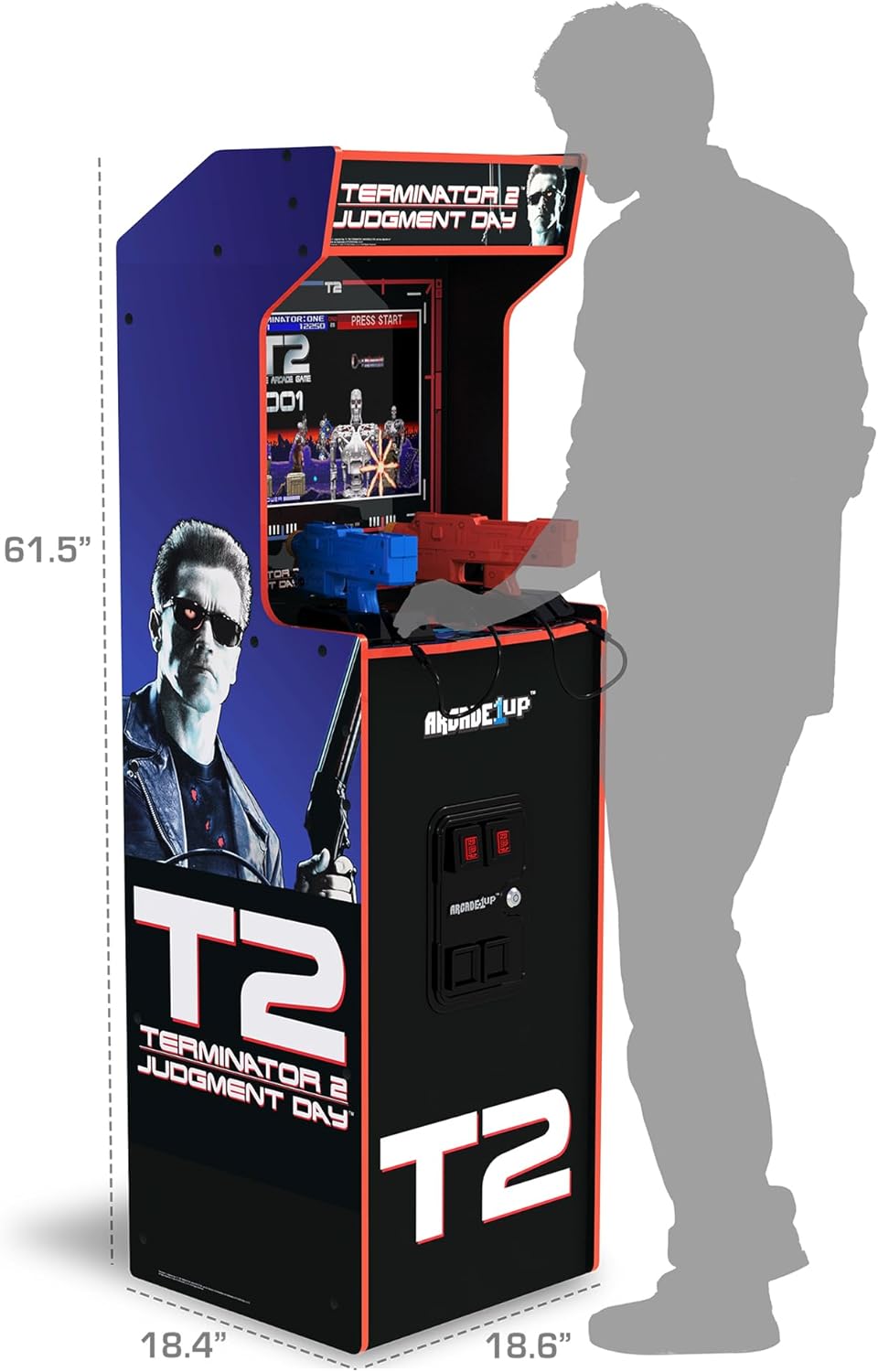 Arcade1Up Terminator 2 Deluxe Arcade Machine with Real-Feel Arcade Guns, 17" BOE Color Monitor, Dual Speakers and Wi-Fi Online Leaderboards, 5' Tall