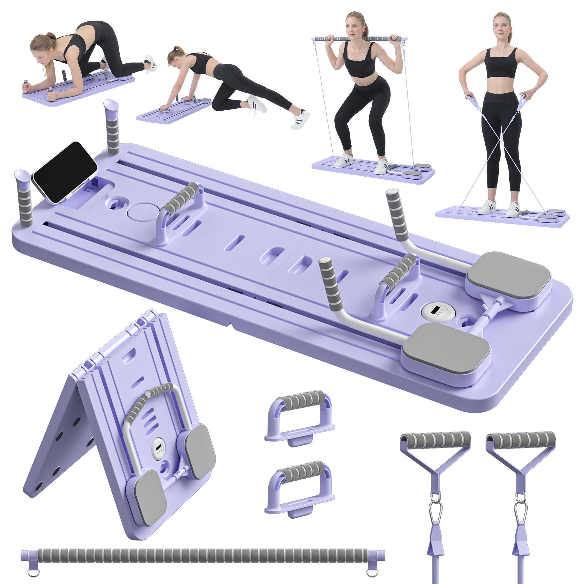 JANUA Pilates Board - Pilates Reformer Set, Multi-Purpose Foldable Pilates Reformer Board for Home, 5 in 1 Pilates Sliding Board
