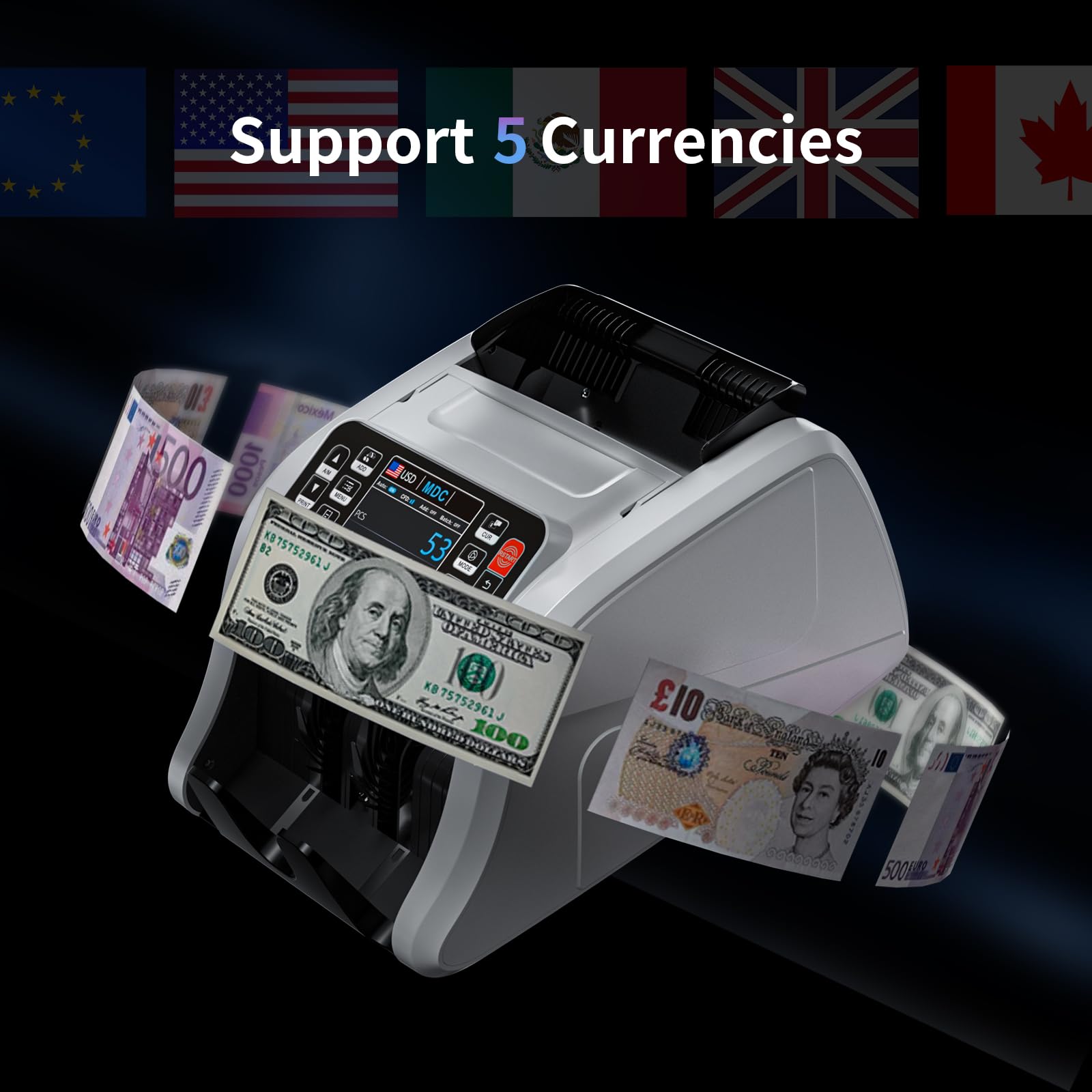 Aneken N60 Money Counter Machine Mixed Denominations, Cash Counter with 3.5” HD Dual TFT Display, UV/MG/IR/DD Counterfeit Detection, Printer-Ready Bill Counting Machine for Business, Upgraded Version