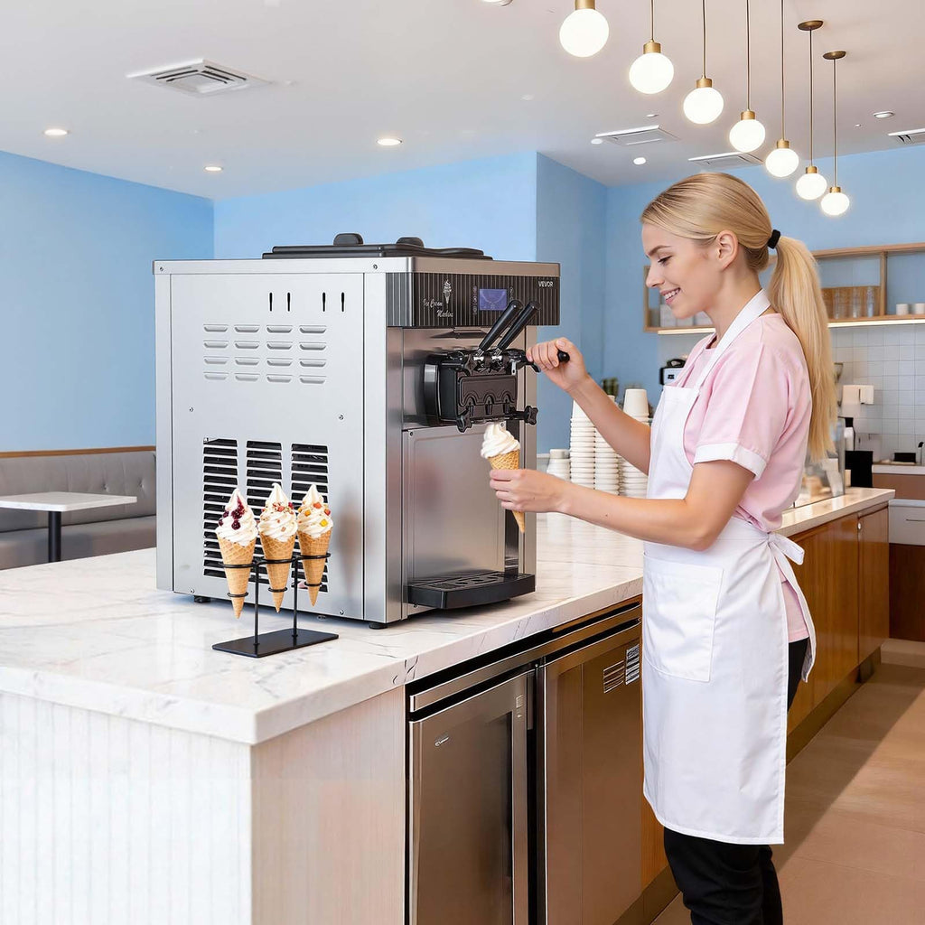 VEVOR Commercial Ice Cream Machine, 21 QT/H Soft Serve Ice Cream Maker with LCD Panel Auto Clean 3-Flavor Pre-cooling for Restaurant Snack Bar