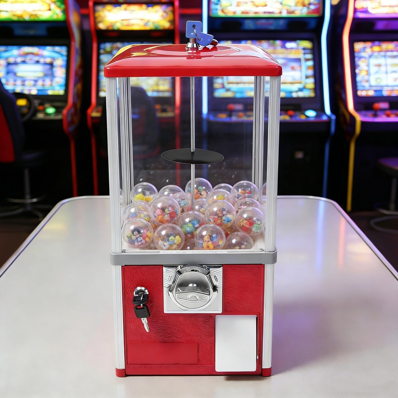 Big Capsule Vending Machine,25 Cent Commercial Vending Machine,Gumball Machine,Coin Operated Vending Machines for 1.77in Capsule,Dispenser Prize Machine for Game Stores(Blue)