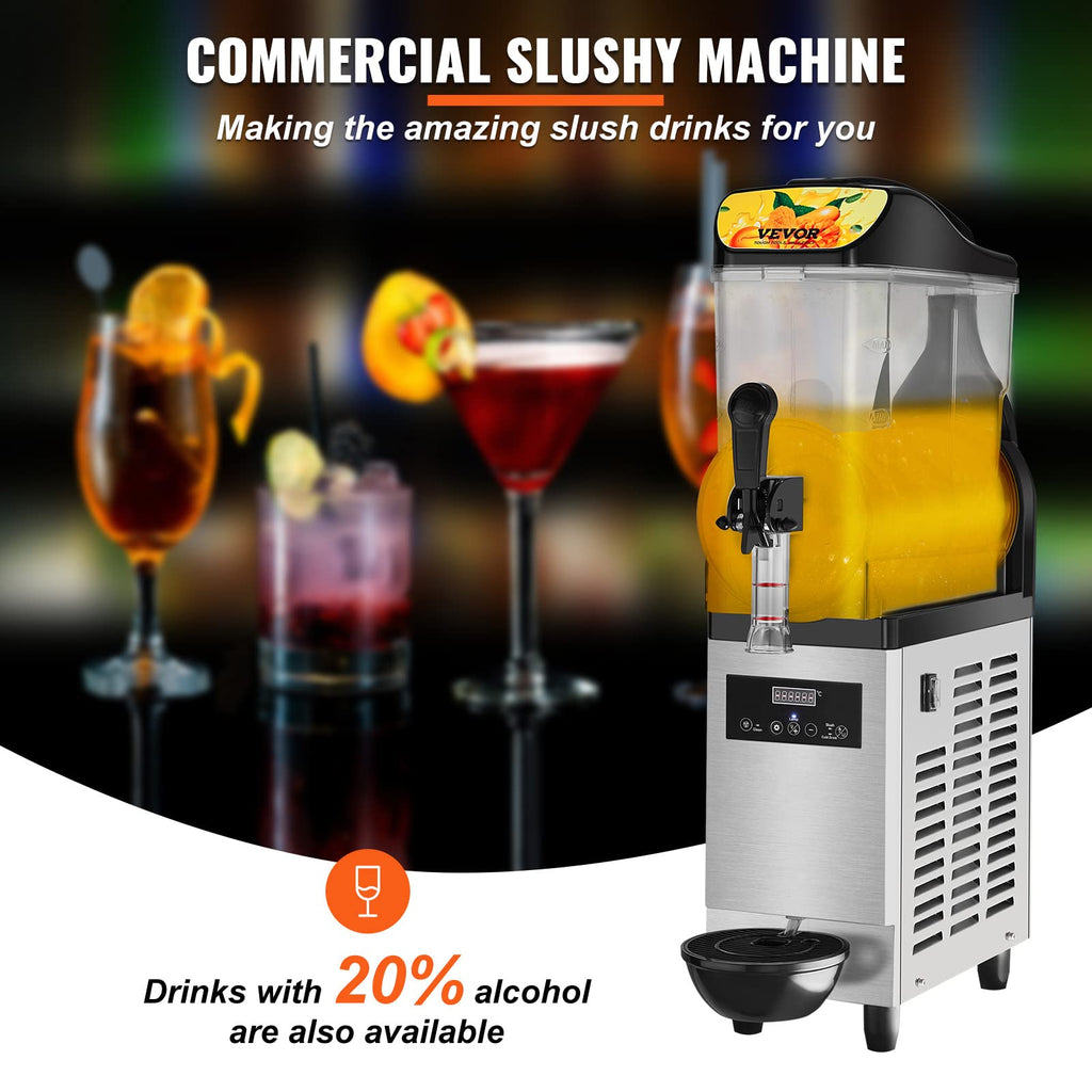VEVOR Slushie Machine, 6L/1.6Gal Commercial Slushy Maker, Frozen Drink Maker with Self-Cleaning, Margarita Machine for Restaurants Bars Party for Slushie, Margaritas, Milkshake & More