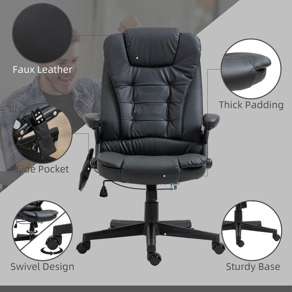 HOMCOM High Back Vibration Massage Office Chair with 6 Vibration Points, Heated Reclining PU Leather Computer Chair with Armrest and Remote, Brown