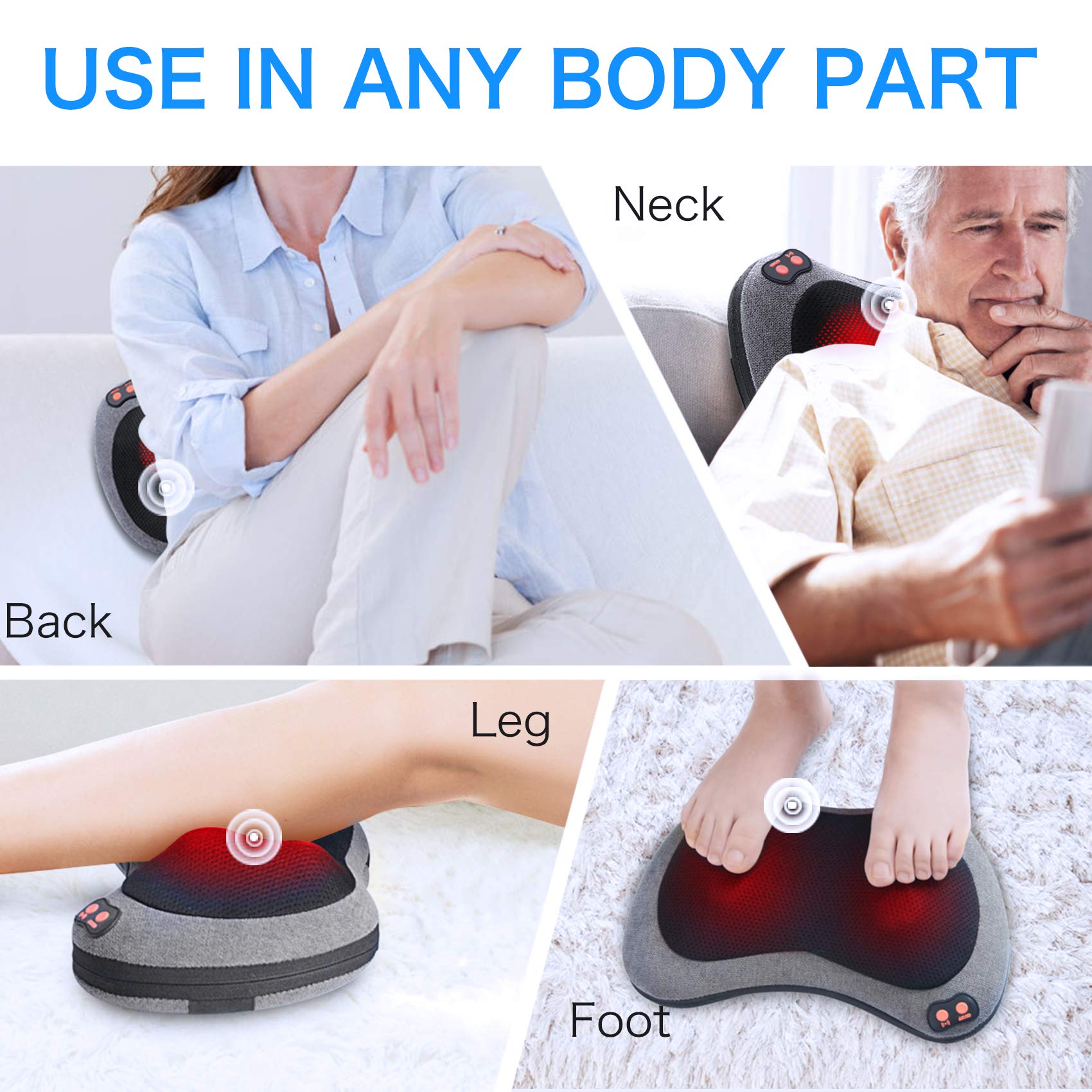 Papillon Shiatsu Back Massager with Heat,Fathers Day Dad Gifts for Men, Dad, Deep Tissue Massage for Neck, Shoulder, Upper & Lower Back Pain Relief, Electric Kneading 3D Massage Pillow (Gray)