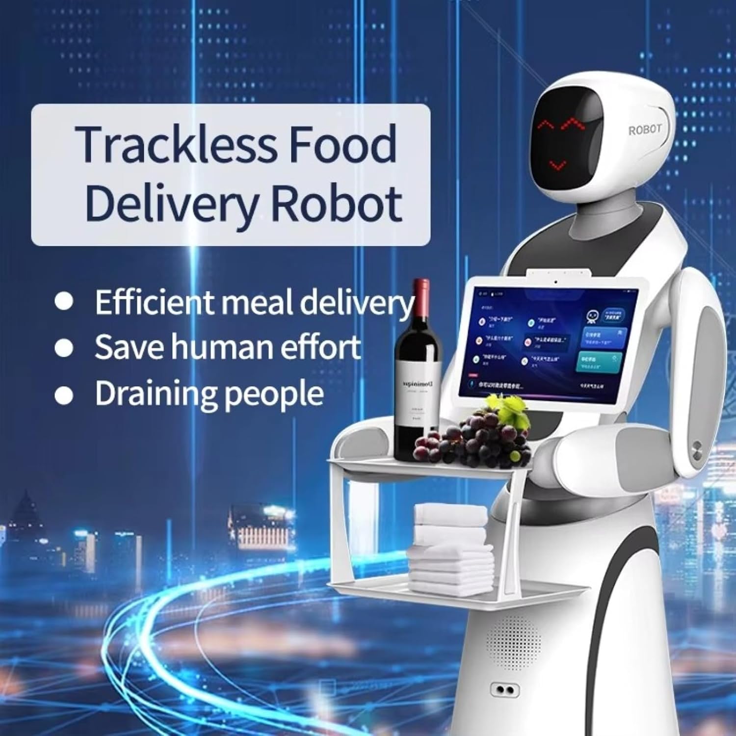 Restaurant Delivery Robot with Smart Navigation and Autonomous Obstacle Avoidance, AI Service Robot with Dual Tray, Touch Screen and Voice Assistant for Restaurant Hotel Cafe Hospitality Service
