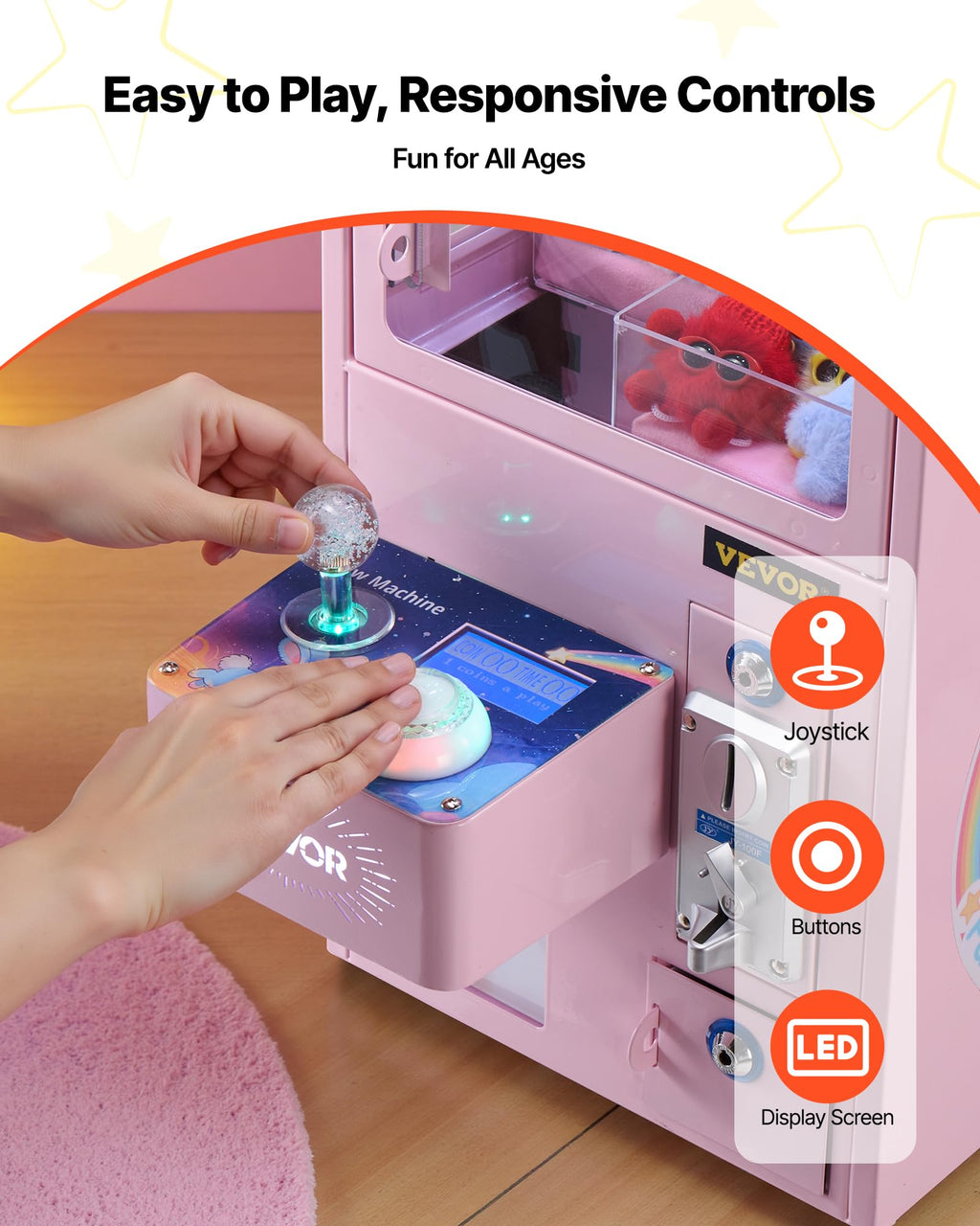 VEVOR Claw Crane Machine, Medium-Sized Arcade Game Machine with Claw + Grabber Double-Layer, Light & Sound, Toy Candy Grabber Prize Dispenser Vending Toy, for Commercial Home Cinema, Black Purple