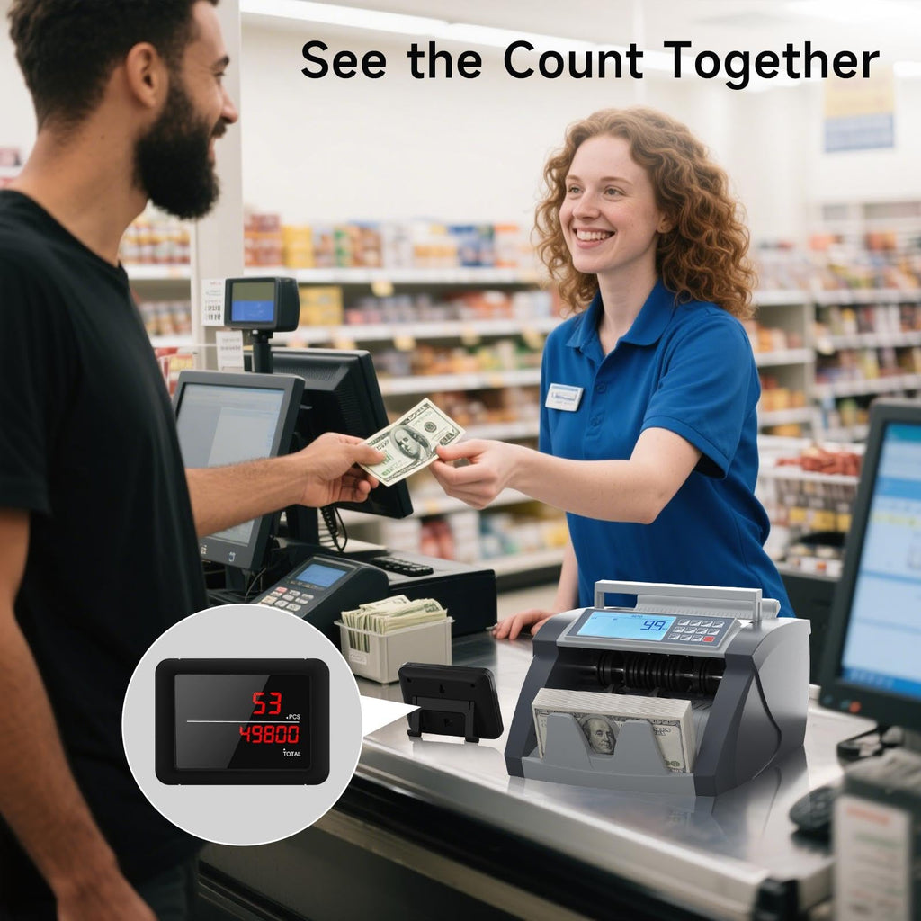 Money Counter Machine Pro 2.0 Dual-Motor, Dollar Euro MT/UV/MG/IR/DD/DBL/HLF/CHN，Cash Counter Machine with Value Add Batch Modes (LCD Display)