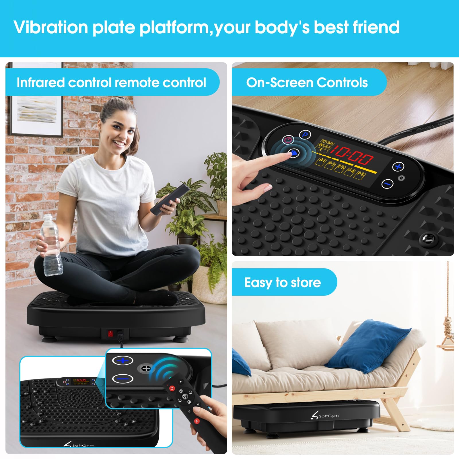 SoftGym Waver Vibration Plate Exercise Machine for Lymphatic Drainage Weight Loss,120 Speed Levels Vibrating Platform with Resistance Bands,Full-Body Workout Equipment for Muscle Toning