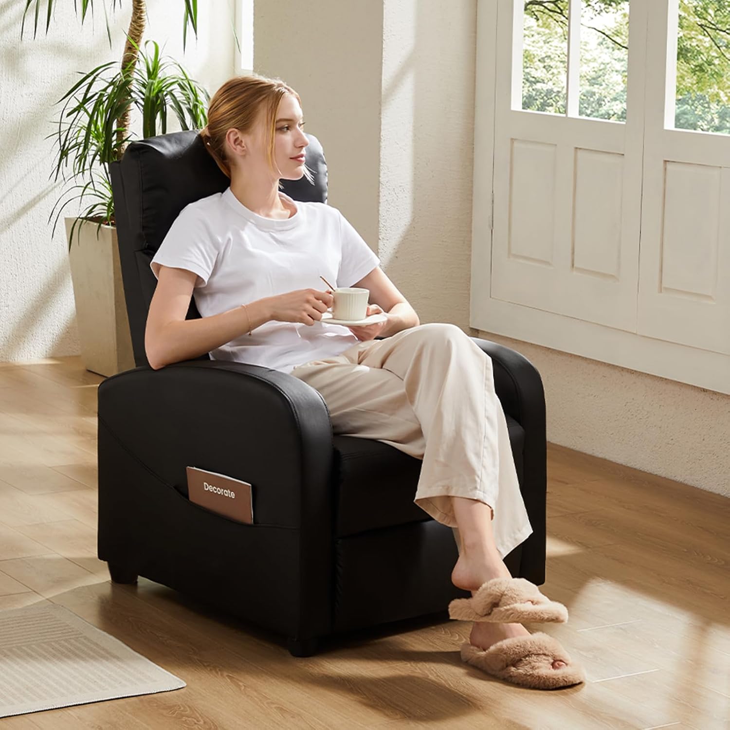 Sweetcrispy Massage Recliner Chair for Adults, Adjustable Home Theater Seating with Lumbar Support for Living Room, Modern Fabric Reclining for Small Space, Grey