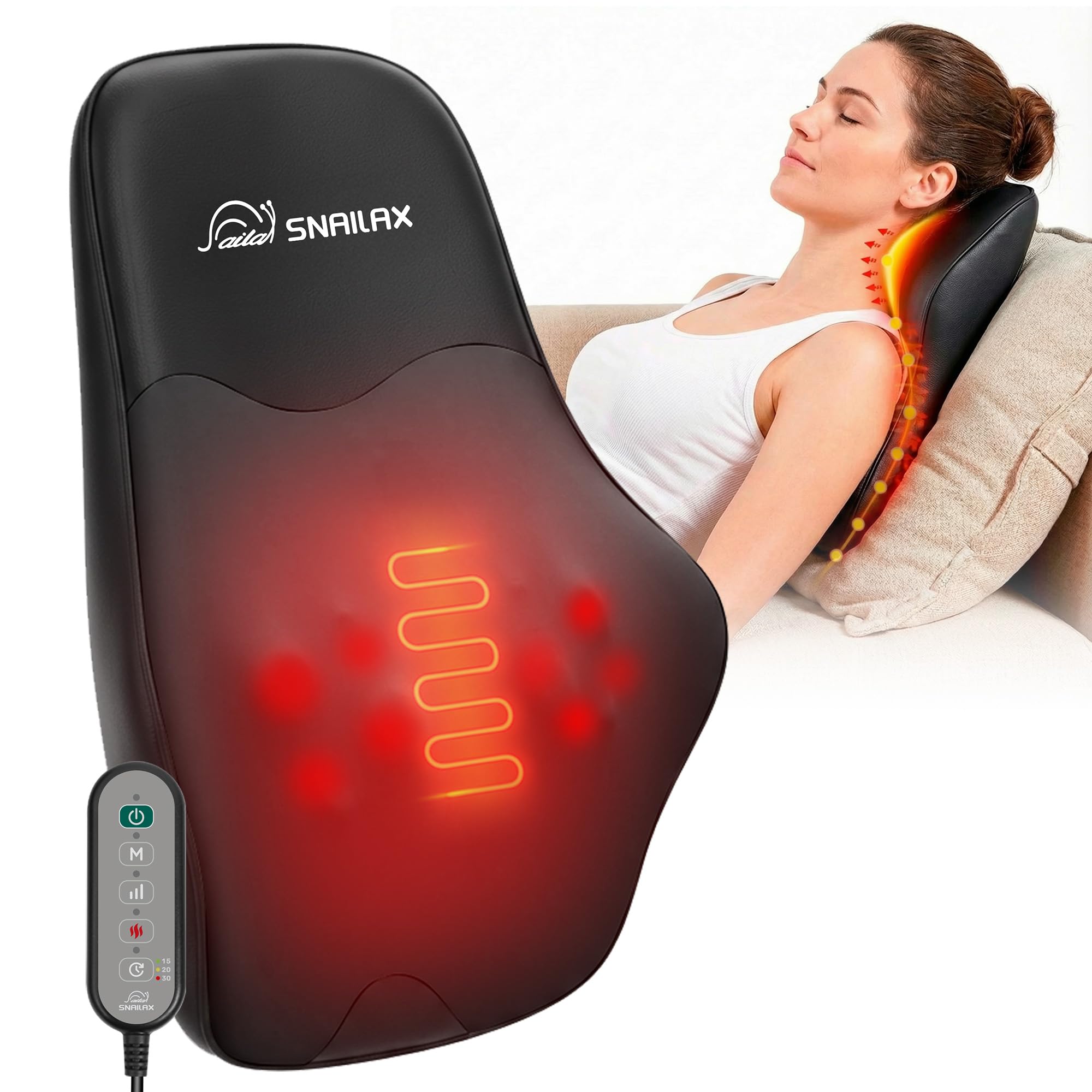 Snailax Back Massager with Heat – 3D Shiatsu Massage Pillow for Neck & Back, Fixed Kneading Nodes, Chair & Sofa Use, Gift for Mom, Dad, Women & Men