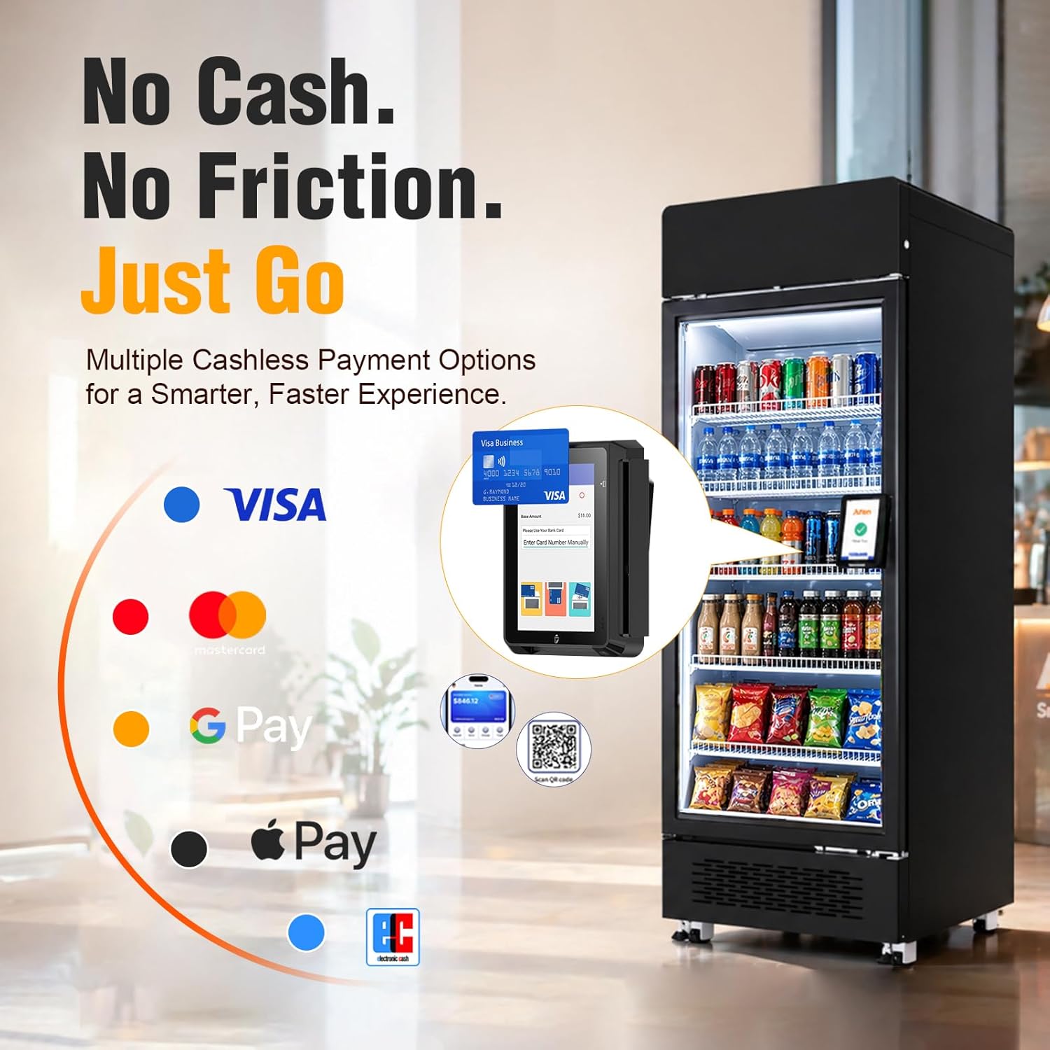 AFEN Vending Machines for Business, 530L AI Smart Vending machine with Vision Recognition, Grab & Go Open Door, Cashless Snack & Drink Combo with App Management for Office/School/Gym