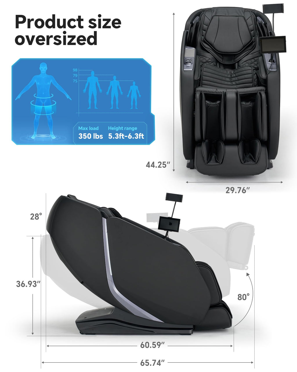 Massage Chair Full Body Zero Gravity, 3D ‌SL-Track Shiatsu Massage with Unique Rocking Sleep Mode, Upgraded Calf & Knee Massage (+11cm) for Tall People, Wireless Charging &Touch Screen,Black