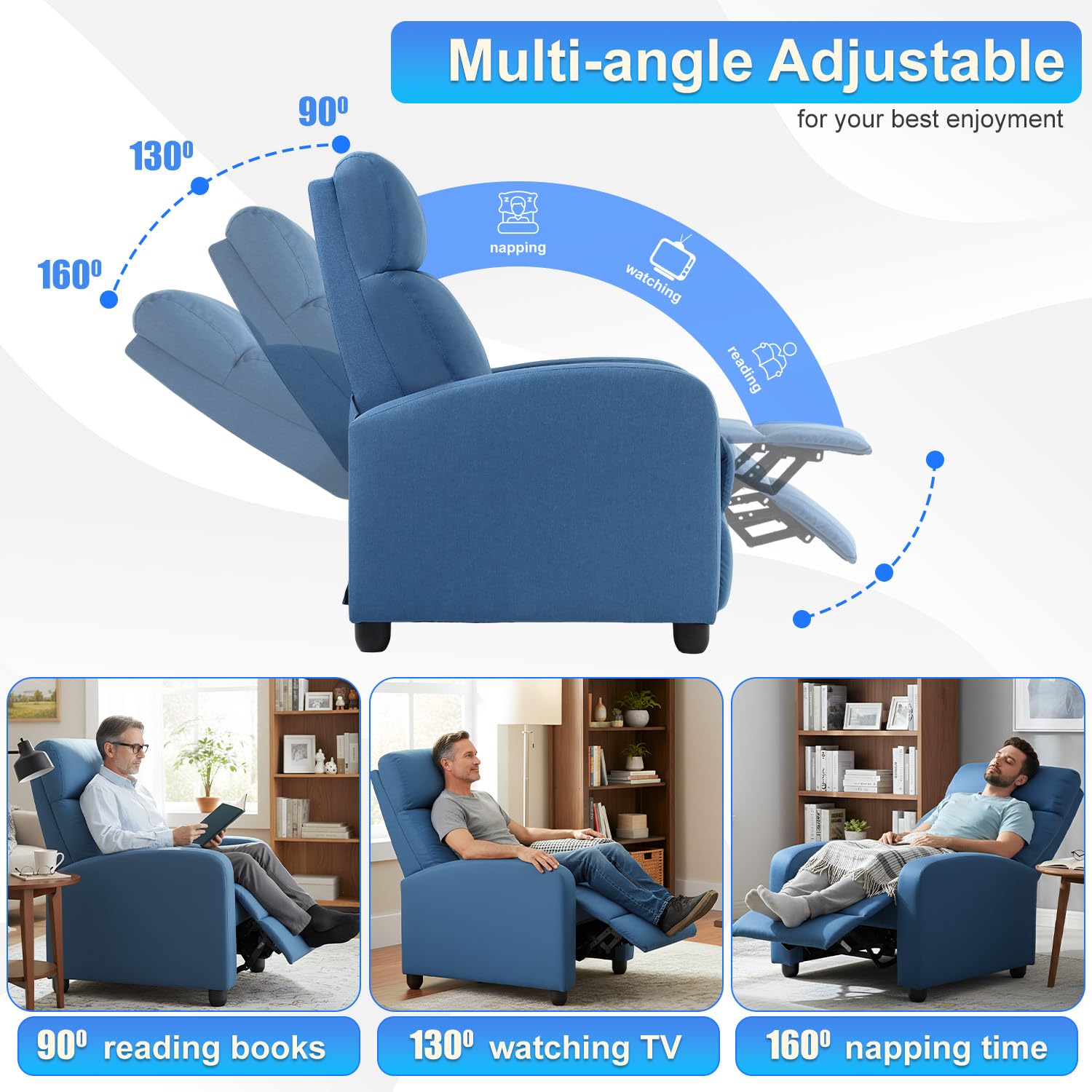 BestMassage | Recliner Chair | with 2 Point Massage Function | Pu Brown | with Lumbar Support, Adjustable Push Back, Footrest & Padded Seat | Easy Assembly | for Living Room, Home Theatre