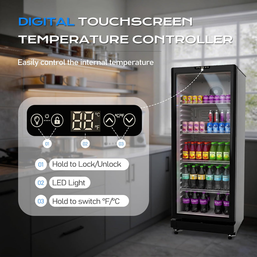 ROVSUN 8 Cu.Ft Commercial Refrigerator Display Refrigerator ETL NSF Certified, Slim Commercial Beverage Cooler Glass Door Merchandiser Drink Fridge w/Adjustable Shelves LED Light for Bar Restaurant