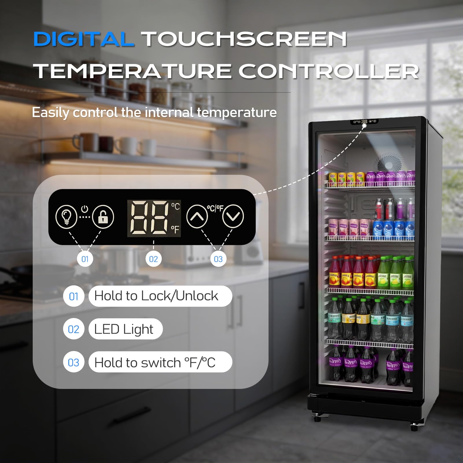 ROVSUN 8 Cu.Ft Commercial Refrigerator Display Refrigerator ETL NSF Certified, Slim Commercial Beverage Cooler Glass Door Merchandiser Drink Fridge w/Adjustable Shelves LED Light for Bar Restaurant