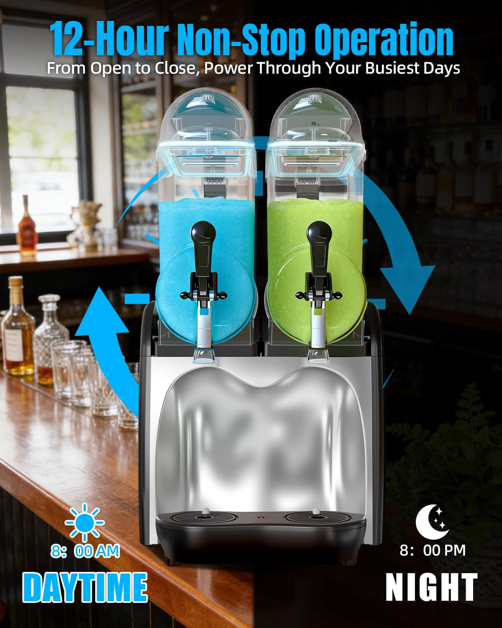 30L Commercial Slushie Machine, 2 Tank Margarita Machine, 80 Grande Cups Slushy Machine with Auto Clean, 8 Gal LED Frozen Drink Machine for Business, Mobile Bar, Party, Restaurant, 800W Fast Cooling