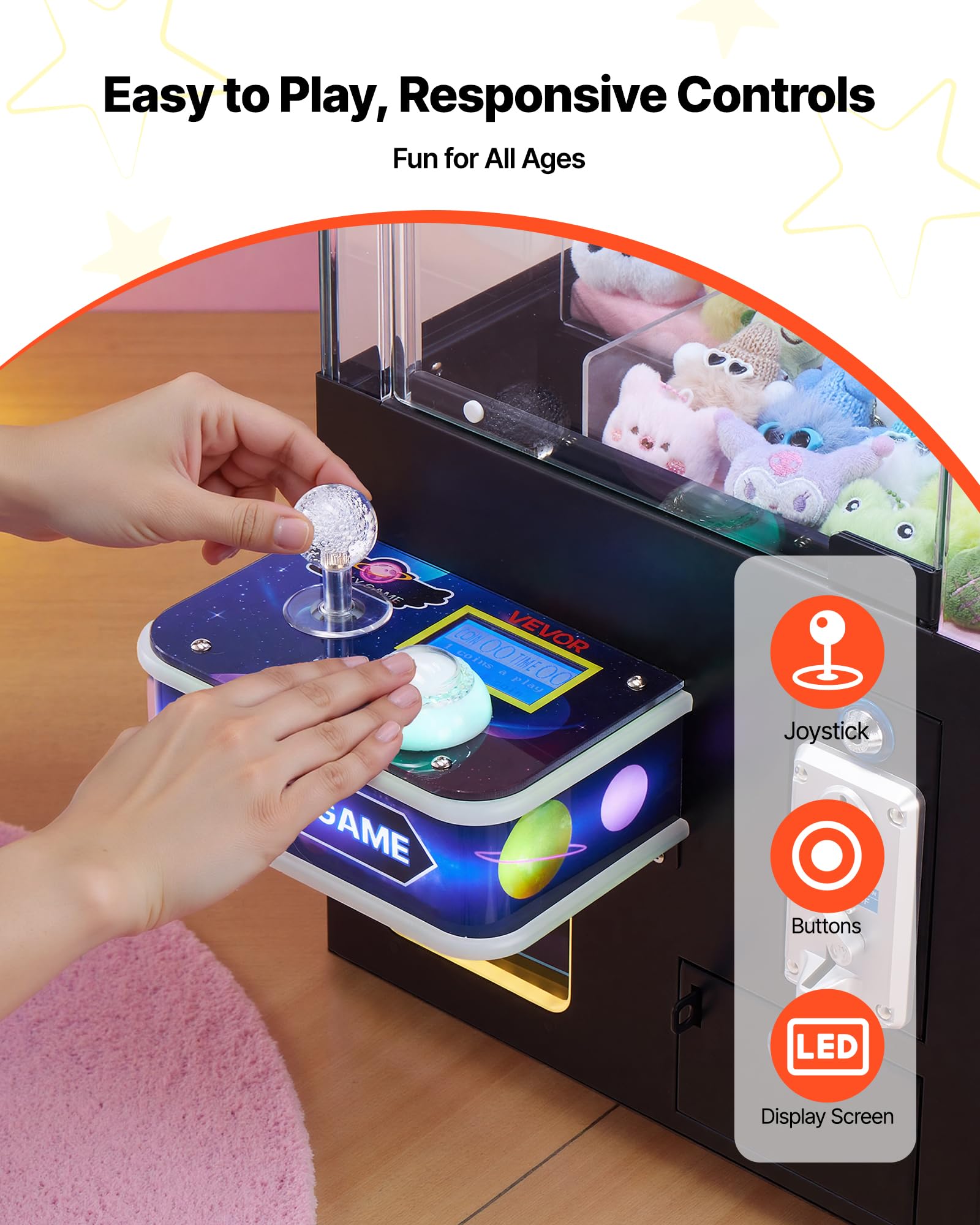 VEVOR Claw Crane Machine, Medium-Sized Arcade Game Machine with Claw + Grabber Double-Layer, Light & Sound, Toy Candy Grabber Prize Dispenser Vending Toy, for Commercial Home Cinema, Black Purple
