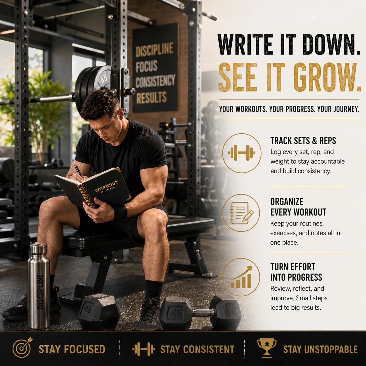 Workout Journal Fitness Tracker Planner for Men & Women, Exercise Log Book to Track Gym & Home Training, Goals, Sets, Reps & Progress, 142 Pages, A5 5.7" x 8.2" Portable Hardcover with Metal Corners, Green