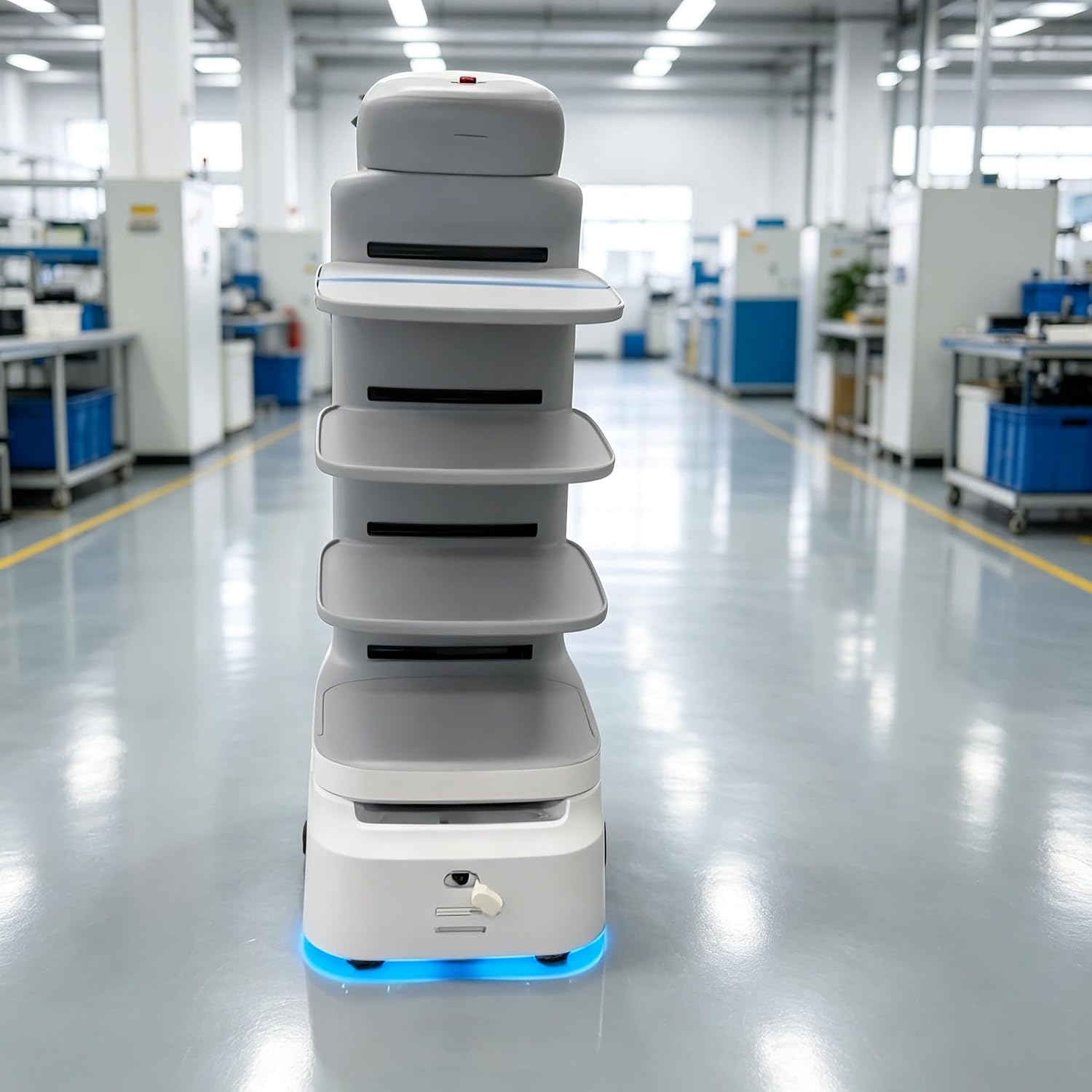 Smart Food Delivery Robot for Restaurant Hospitality Operations, Autonomous Restaurant Serving Robot with Touch Screen Navigation and Multi Layer Tray Design, Commercial Robotic Waiter for Hotel Cafe
