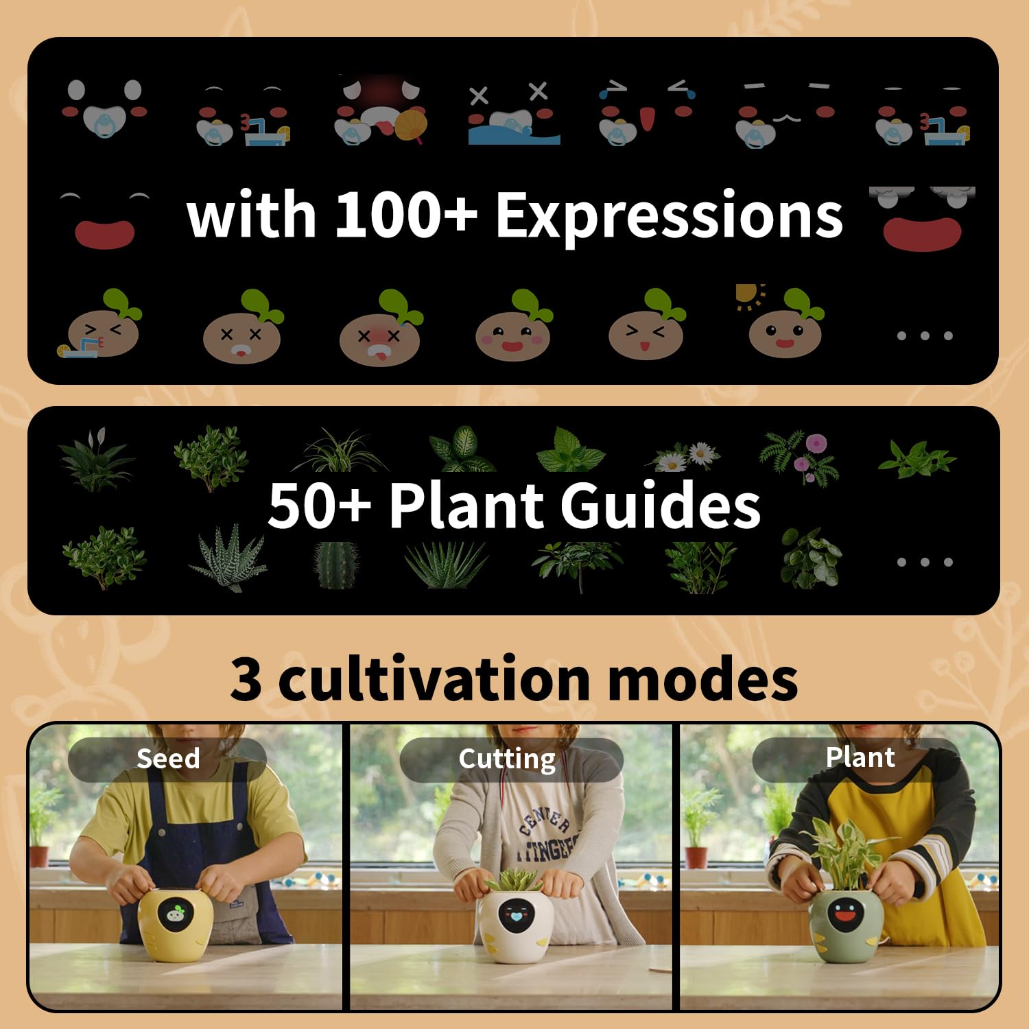 Plantbot Upgraded Large Smart Flower Pot Pet Planter Robot with Artificial Intelligence, Time Temperature Display, and Numerous Expressive Animations Based, for Indoor Decoration, Gifts (Yellow)