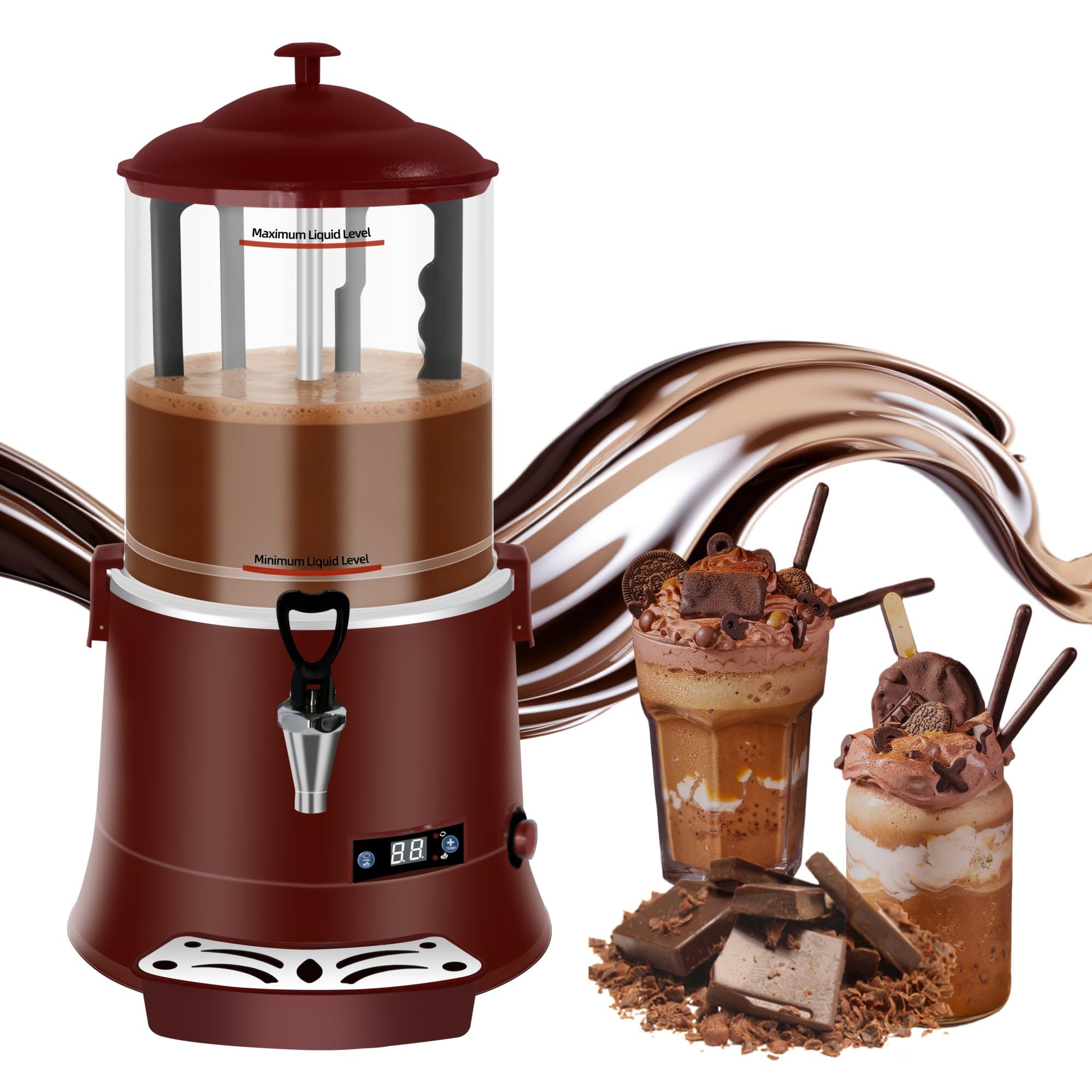 10L Commercial Hot Chocolate Machine, Hot Beverage Dispenser & Coffee Maker, Large Capacity Cocoa & Milk Drink Machine for Cafe Restaurant, Intelligent Temp Control, Easy Clean, Spill-Proof (Black)