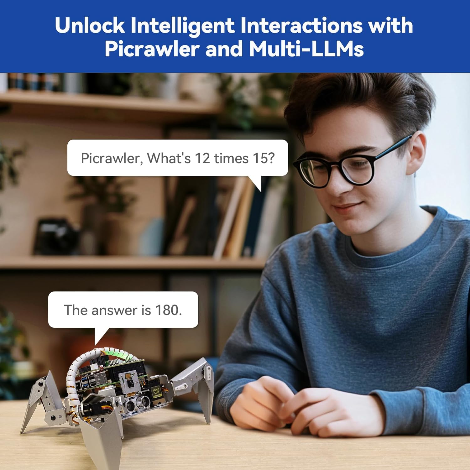 SunFounder PiCrawler AI Robot Kit for Raspberry Pi 5/4/3B+/Zero 2W, Openclaw LLMs ChatGPT/Gemini/Grok, Voice&Video Recognition, Python/Scratch, Mic, Battery, Camera (RPI NOT Included)