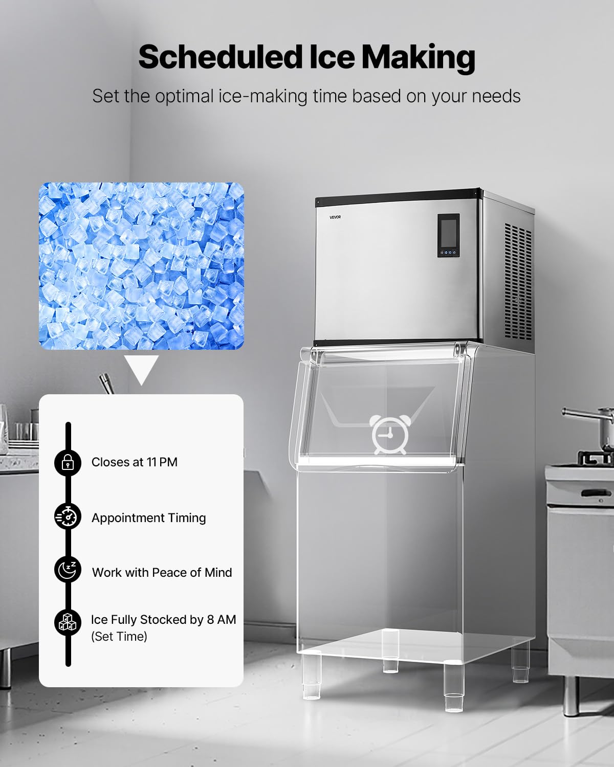 VEVOR Commercial Ice Maker Machine - Head, 300 Lbs/Day Stainless Steel Ice Machine with Scheduled Ice-Making, Self-Cleaning, Adjustable Thickness, Ideal for Restaurant Bar Cafe Hotel - Head Only