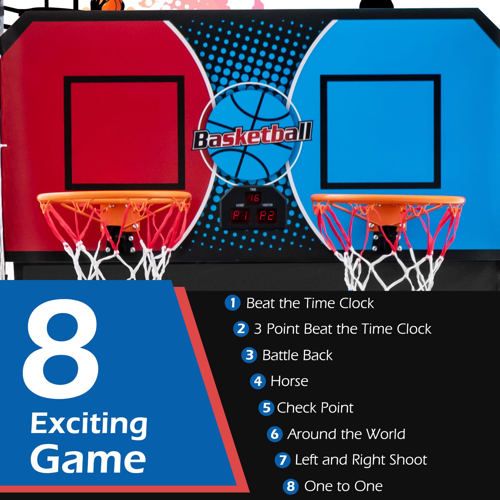 Goplus Foldable Dual Shot Basketball Arcade Game, Electronic Basketball Hoop w/LCD Scoreboard, 8 Game Modes, 4 Balls, Indoor Outdoor Basketball Game Machine for Adults (Green)