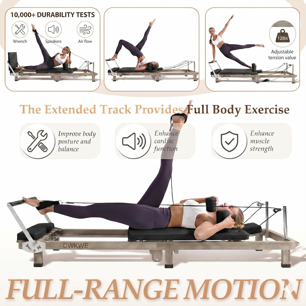 Foldable Pilates Reformer Machine – 88" Long Imitation Wood Frame with Jumpboard & Box Included, Dual Resistance System (Springs + Latex Tubes) for Full Body Workout, Home Gym Equipment for Women Men
