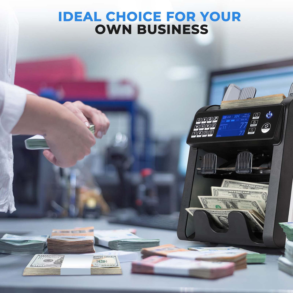 MUNBYN IMC08 Dual Money Counter Machine Mixed Denomination with Reject Pocket, Value Counting, Counterfeit Detection 2 CIS/UV/MG/IR, Sort&Print Enabled Cash Counter, Mixed Bill Counter (Black)