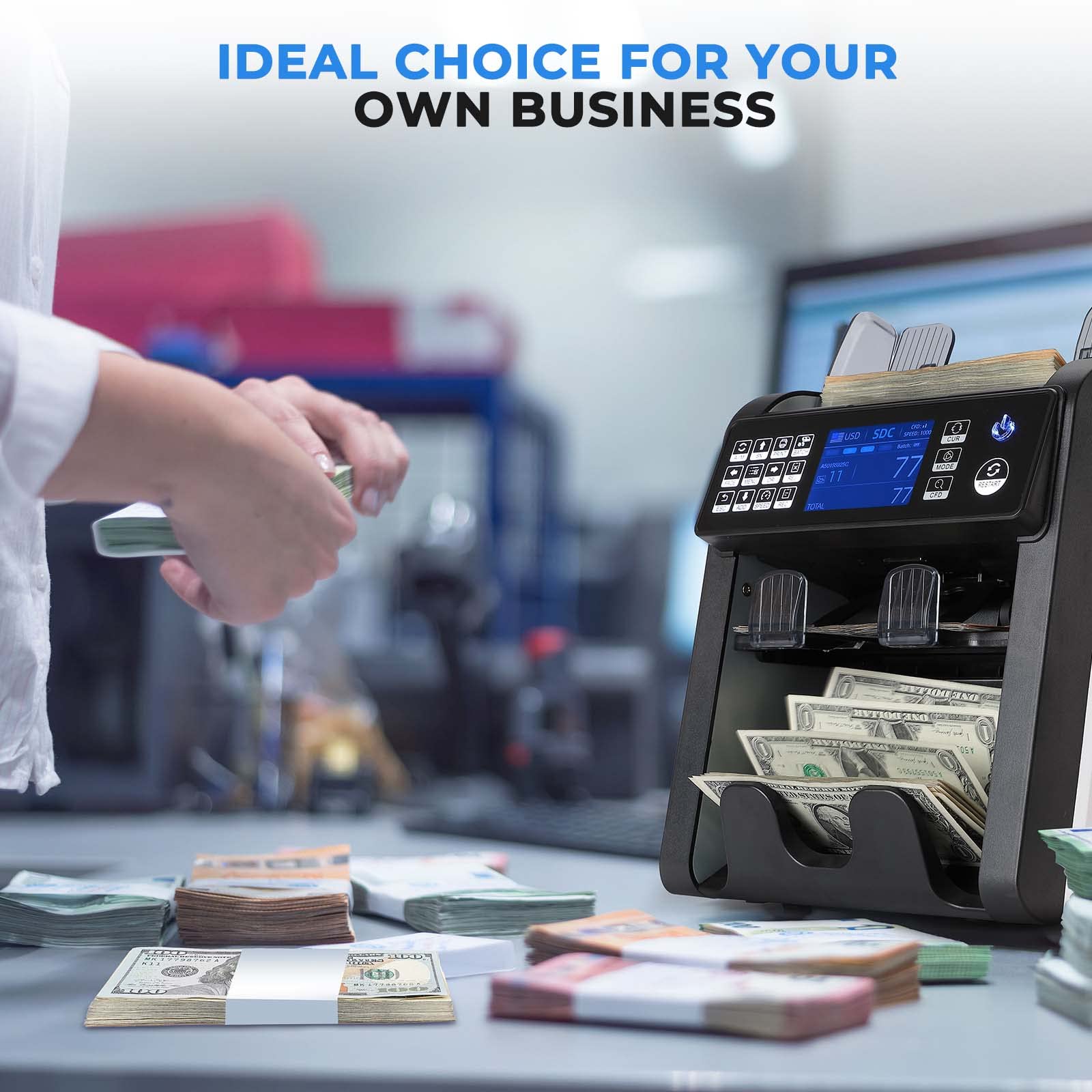 MUNBYN IMC08 Dual Money Counter Machine Mixed Denomination with Reject Pocket, Value Counting, Counterfeit Detection 2 CIS/UV/MG/IR, Sort&Print Enabled Cash Counter, Mixed Bill Counter (Black)