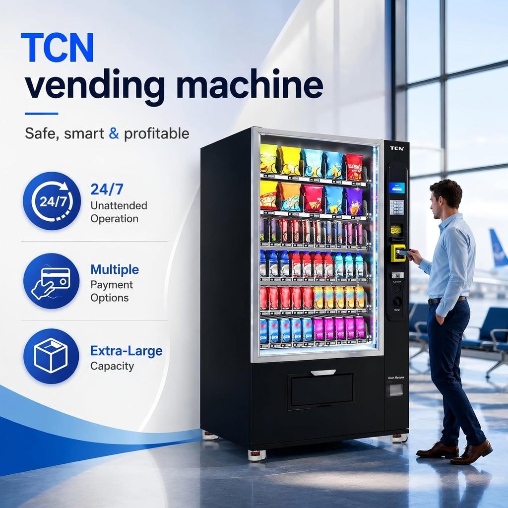 Combo Vending Machine with Card Reader, Snack & Drink Vending Machine for Business, 60 Selections 300 Capacity, Cashless Payment, Smart Vending Machine Commercial Use