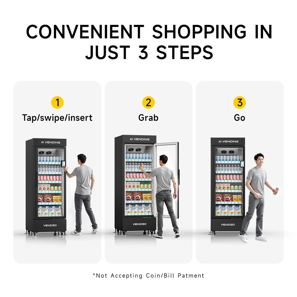 Smart AI Vending Machine (with Card Reader) Features AI Visual Recognition and Cashless Payment Support; Ideal for Gyms, Schools, Hotels, Entertainment Venues, and More (Black)