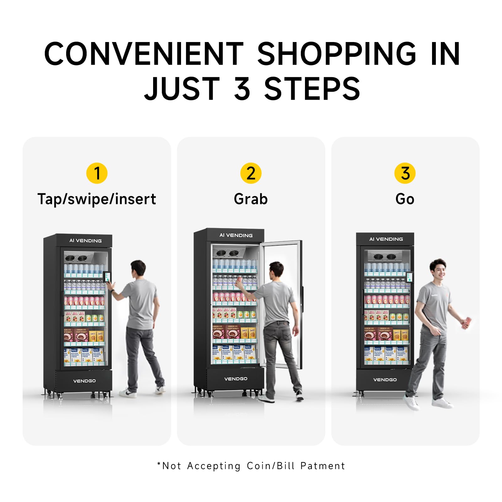 Smart AI Vending Machine (with Card Reader) Features AI Visual Recognition and Cashless Payment Support; Ideal for Gyms, Schools, Hotels, Entertainment Venues, and More (Black)