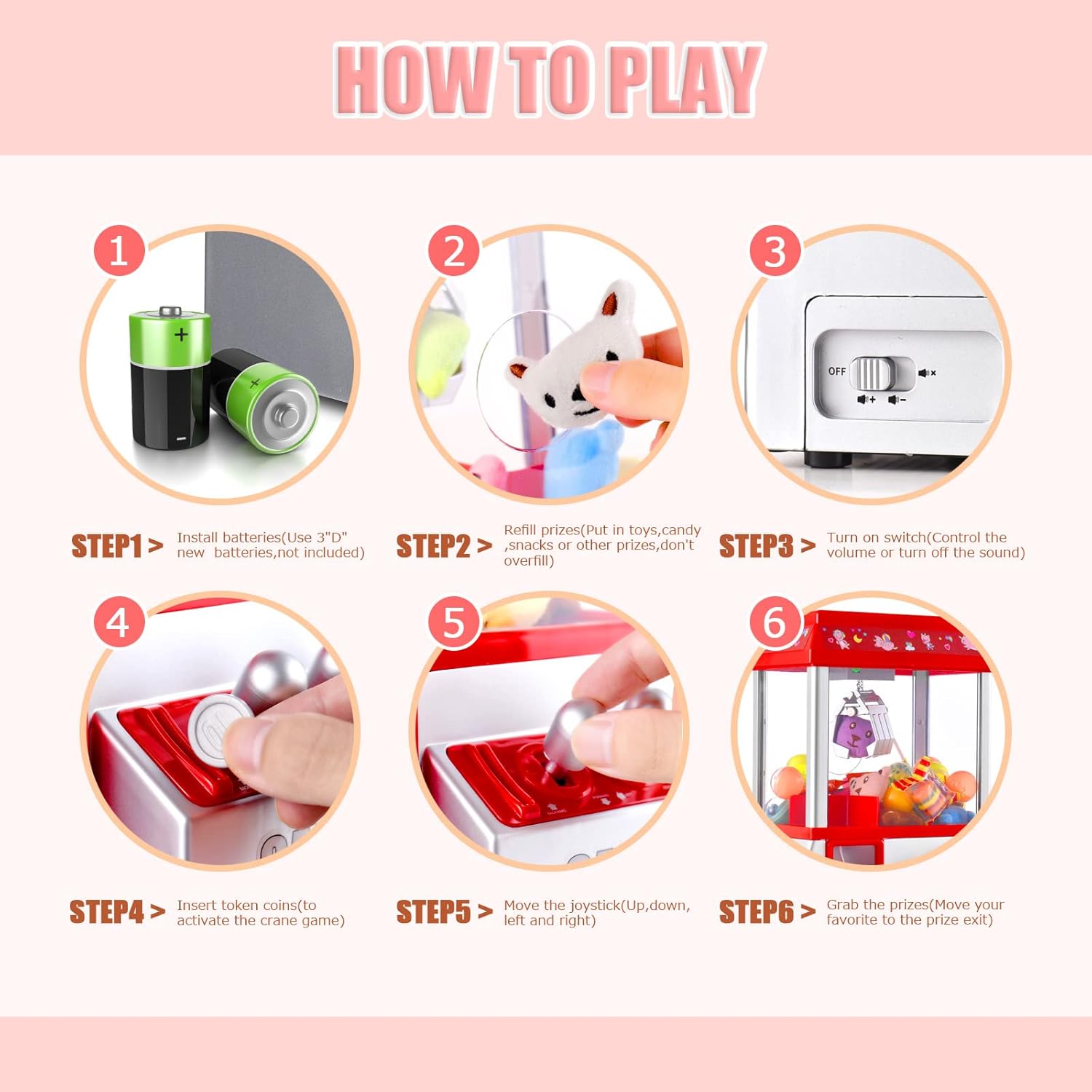 Claw Machine for Kids Toy Mini Arcade Machine Candy Grabber Prize Dispenser Vending Machine Arcade Game Machines for Home Party Christmas Birthday Gifts Cool Girl Toys