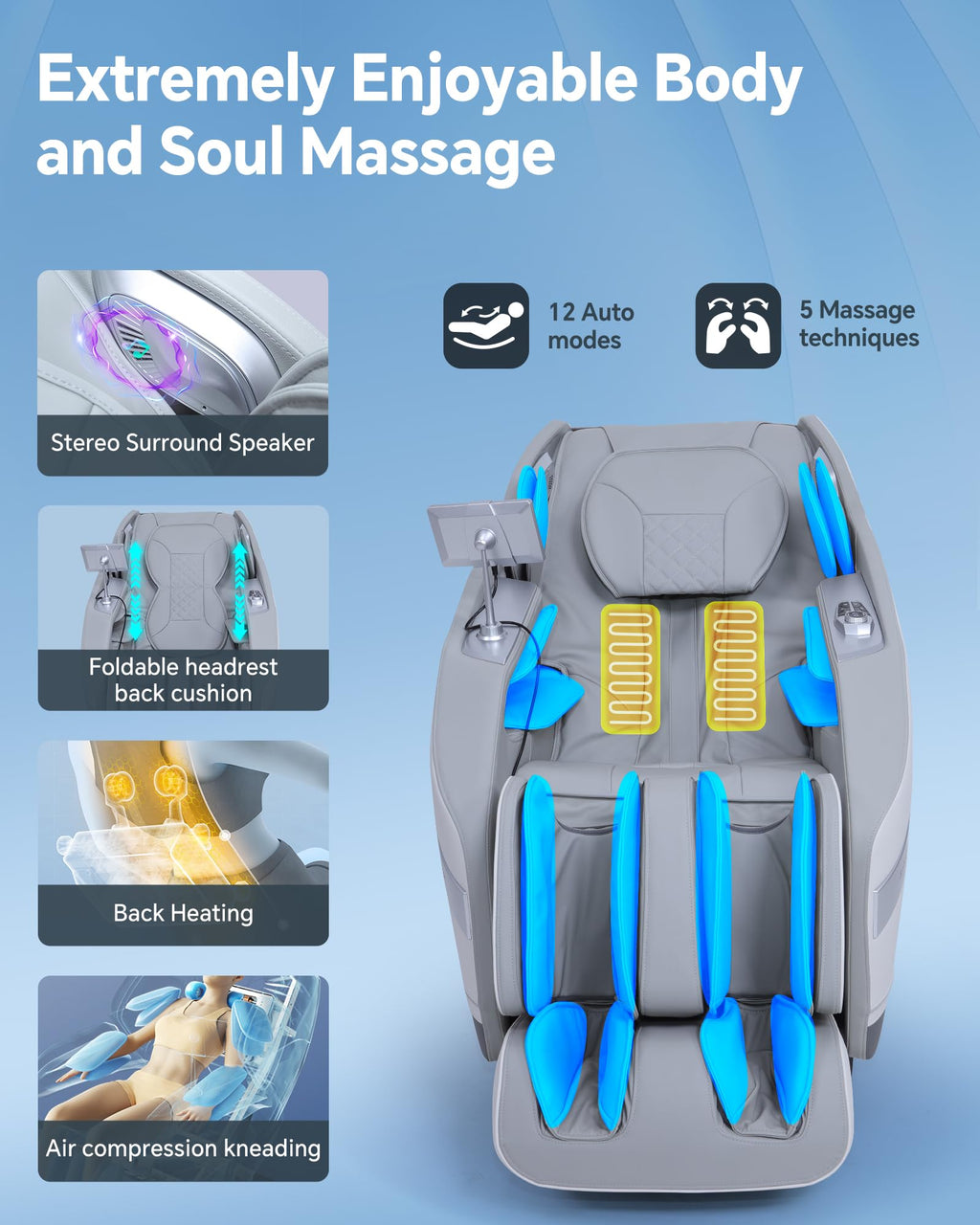 Massage Chair Full Body Zero Gravity, 3D ‌SL-Track Shiatsu Massage with Unique Rocking Sleep Mode, Upgraded Calf & Knee Massage (+11cm) for Tall People, Wireless Charging &Touch Screen,Black