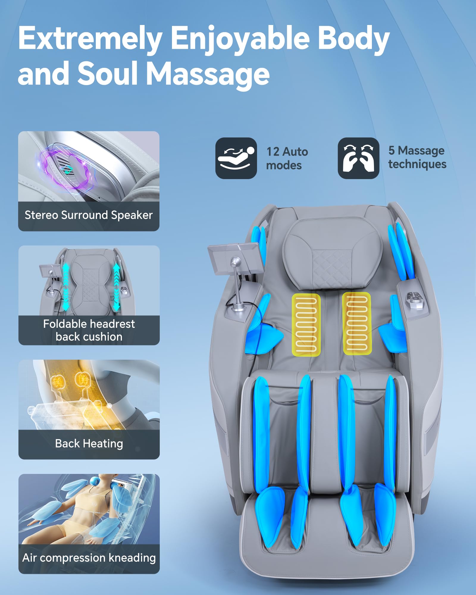 Massage Chair Full Body Zero Gravity, 3D ‌SL-Track Shiatsu Massage with Unique Rocking Sleep Mode, Upgraded Calf & Knee Massage (+11cm) for Tall People, Wireless Charging &Touch Screen,Black