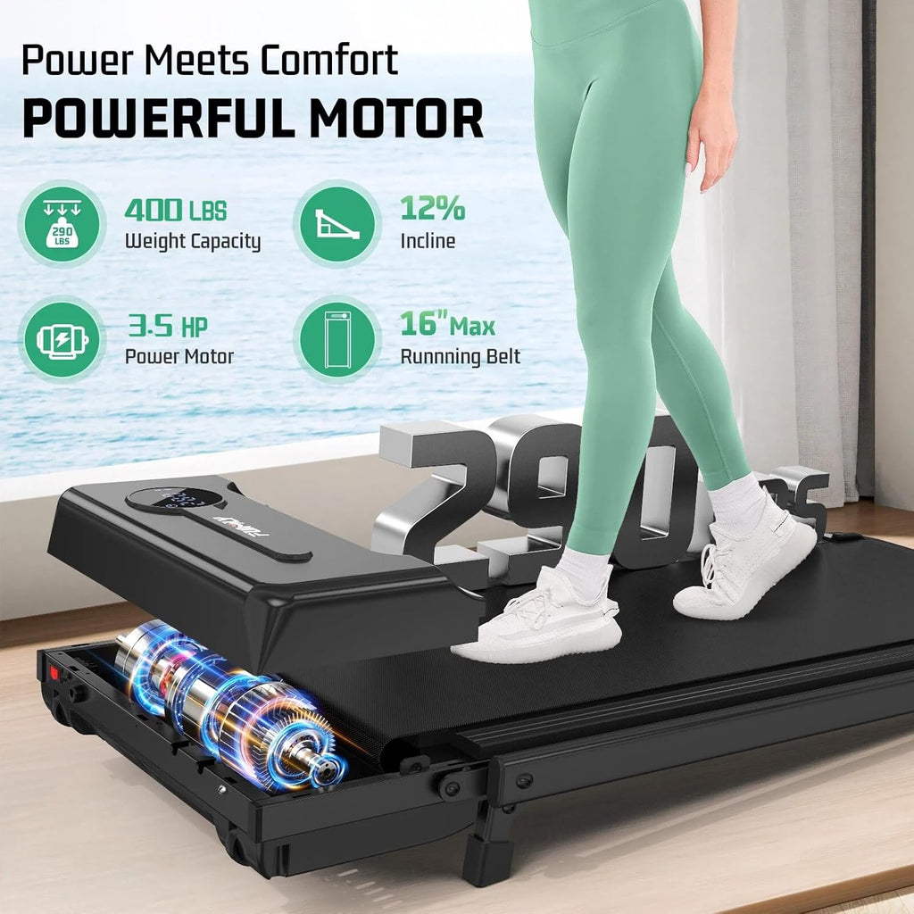 FUNMILY Upgrade Walking Pad Folding Treadmill with 12%/15% Incline & Handle Bar, 3.5HP Foldable Under Desk Compact Treadmills for Home/Office/Gym, 400+lb Capacity, Shock Absorption